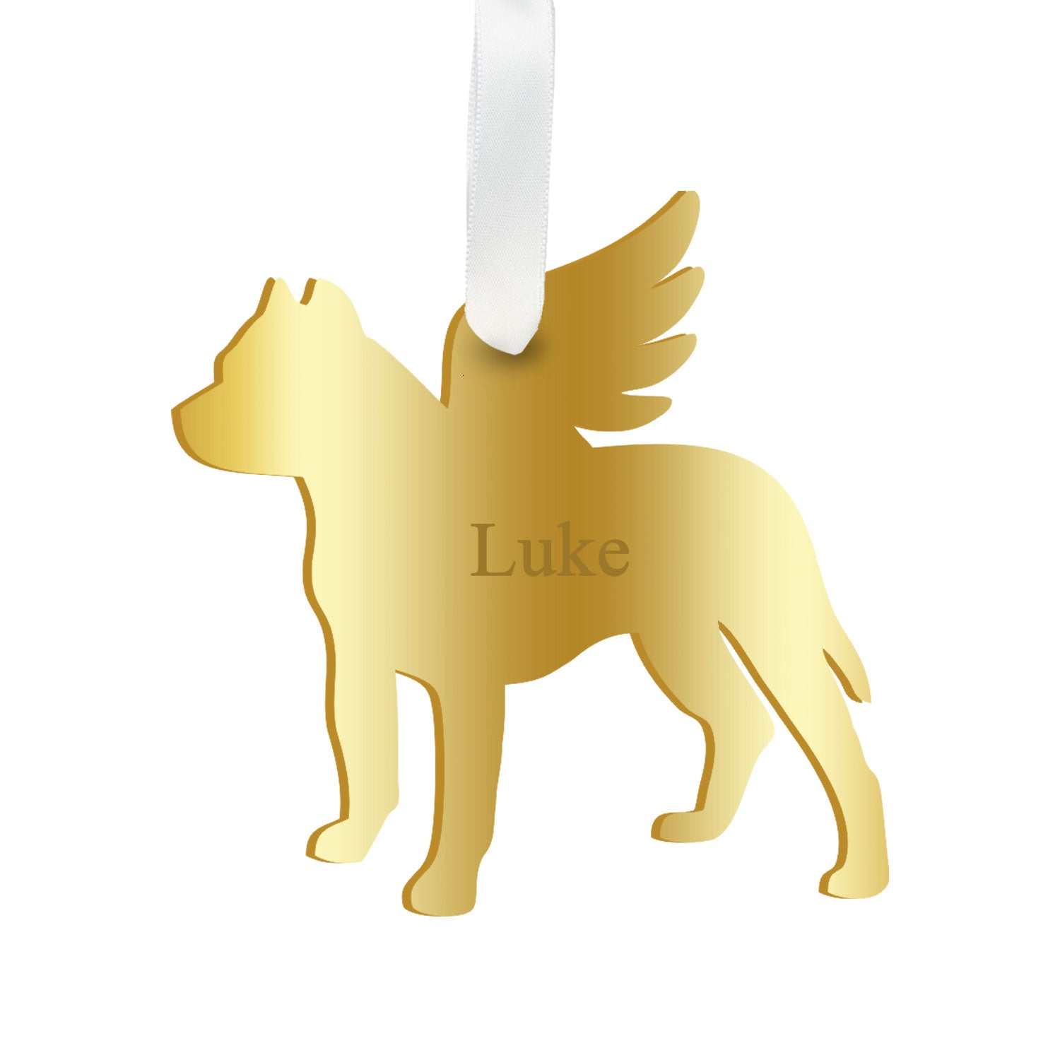 Moon and Lola - Personalized Angel Pitbull Ornament with wings in gold