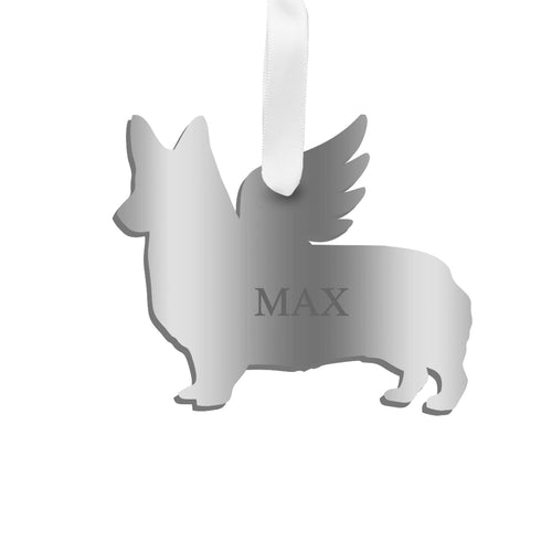 Moon and Lola - Personalized Angel Corgi Ornament with wings in silver