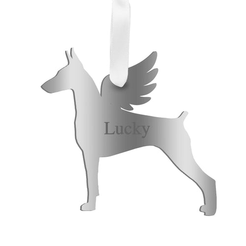 Moon and Lola - Personalized Angel Doberman Pinscher Ornament with wings in silver