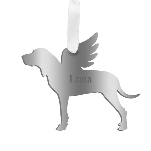 Moon and Lola - Personalized Angel Hound Ornament with wings in silver