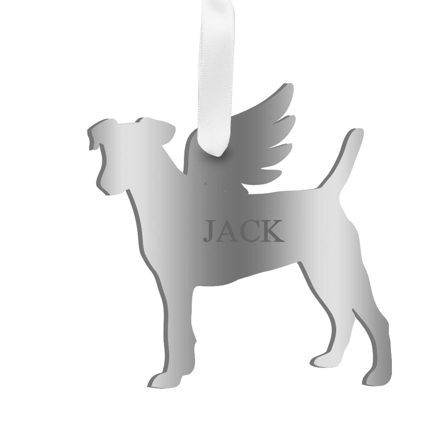 Moon and Lola - Personalized Angel Jack Russell Terrier Ornament with wings in silver