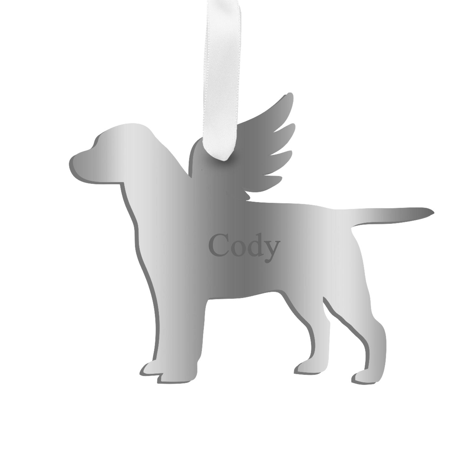 Moon and Lola - Personalized Angel Labrador Ornament with wings in silver