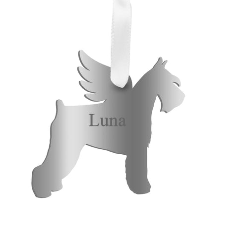 Moon and Lola - Personalized Angel Miniature Schnauzer Ornament with wings in silver