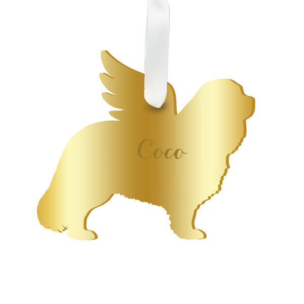 Moon and Lola - Personalized Angel Cavalier King Charles Spaniel Ornament in mirrored gold