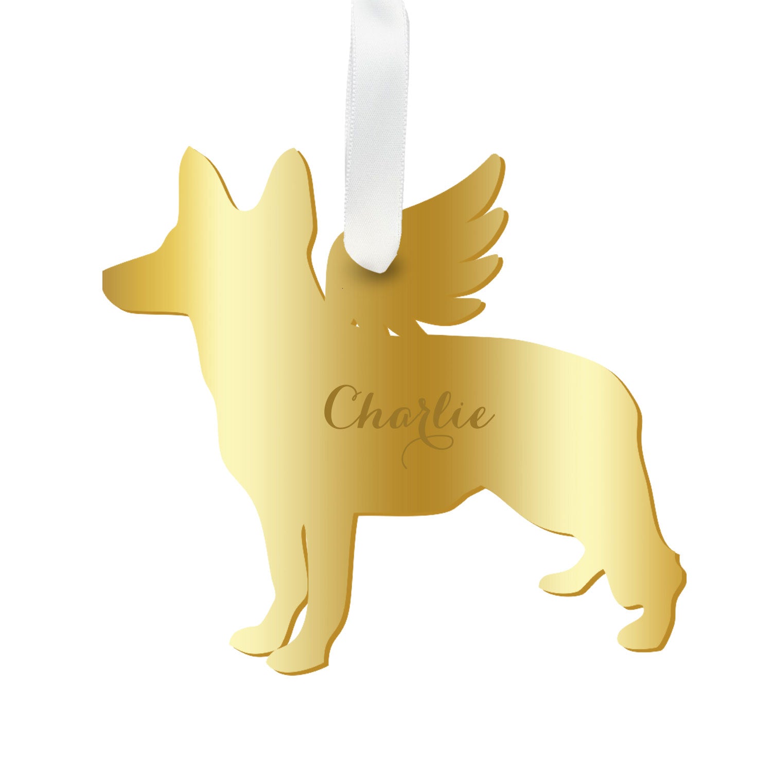 Moon and Lola - Personalized Angel German Shepherd Ornament with wings in gold