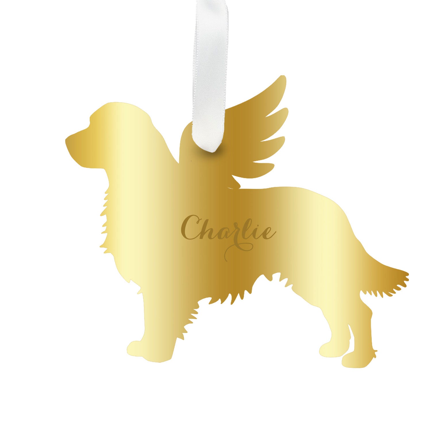 Moon and Lola - Personalized Angel Golden Retriever Ornament with wings in gold
