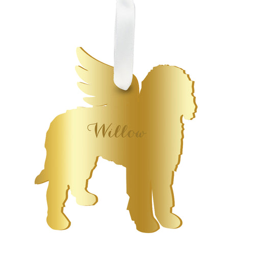Moon and Lola - Personalized Angel Goldendoodle Ornament with wings in gold