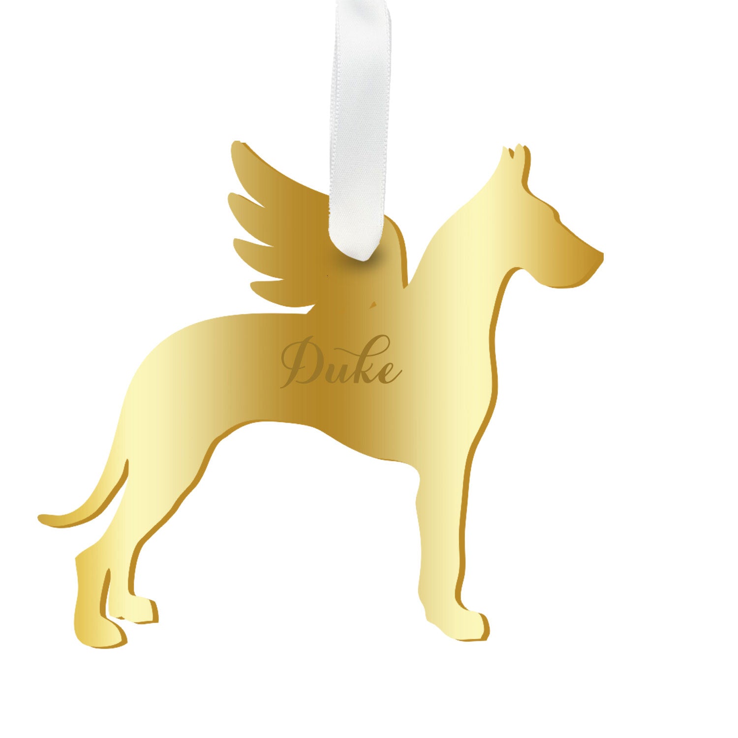 Moon and Lola - Personalized Angel Great Dane Ornament with wings in gold