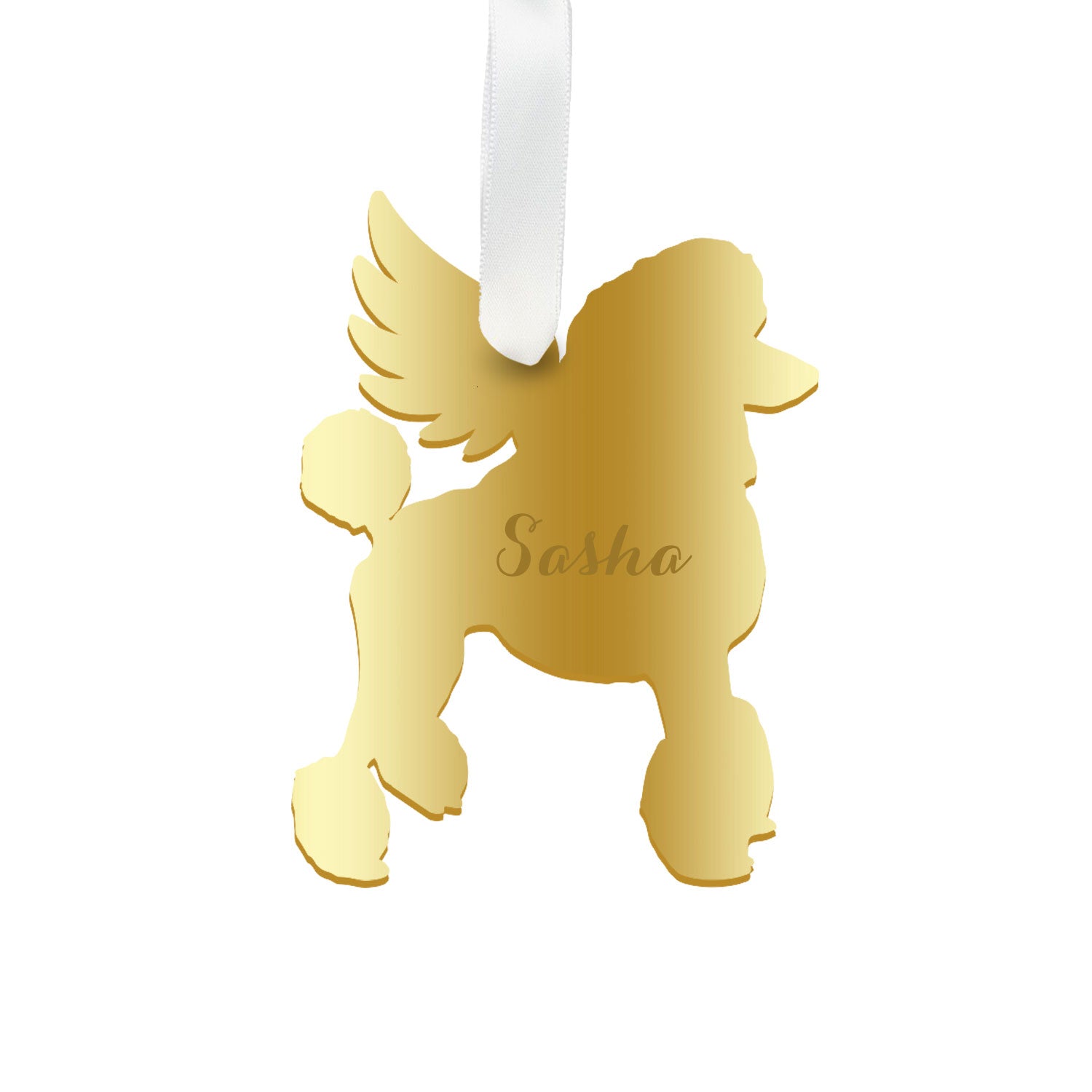 Moon and Lola - Personalized Angel Poodle Ornament with wings in gold