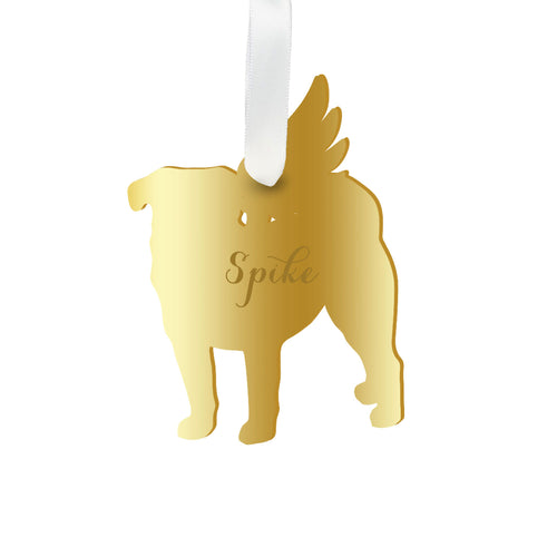 Moon and Lola - Personalized Angel Pug Ornament with wings in gold