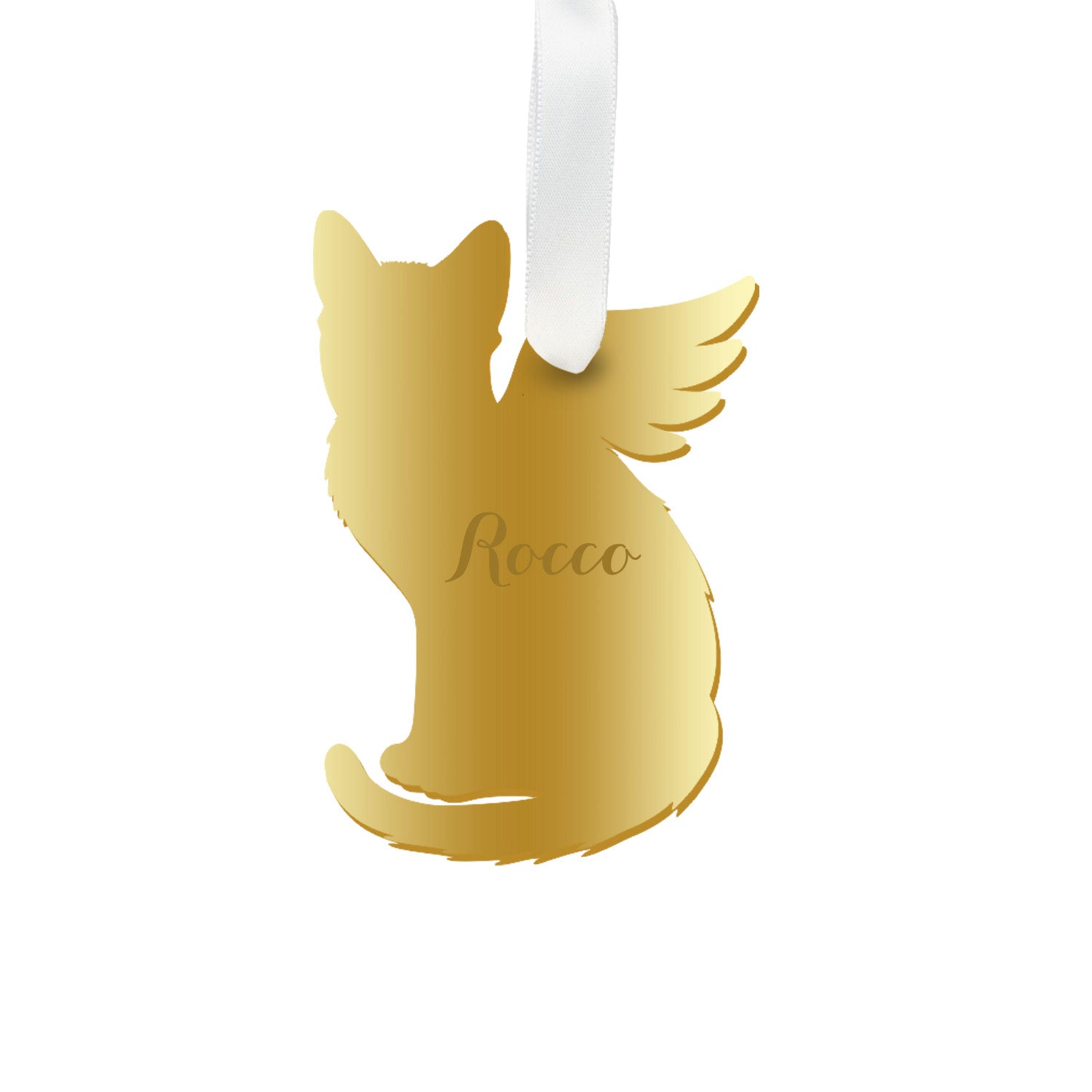 Moon and Lola - Personalized Angel Shorthaired Cat Ornament with wings in gold