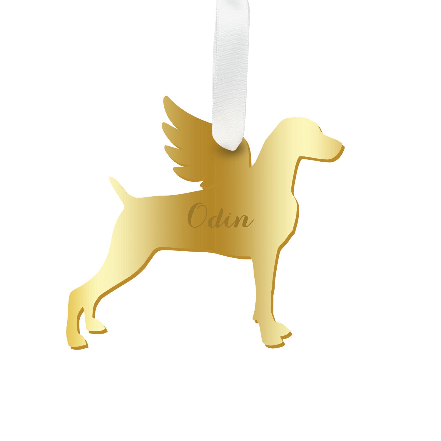 Moon and Lola - Personalized Angel Weimaraner Ornament with wings in gold