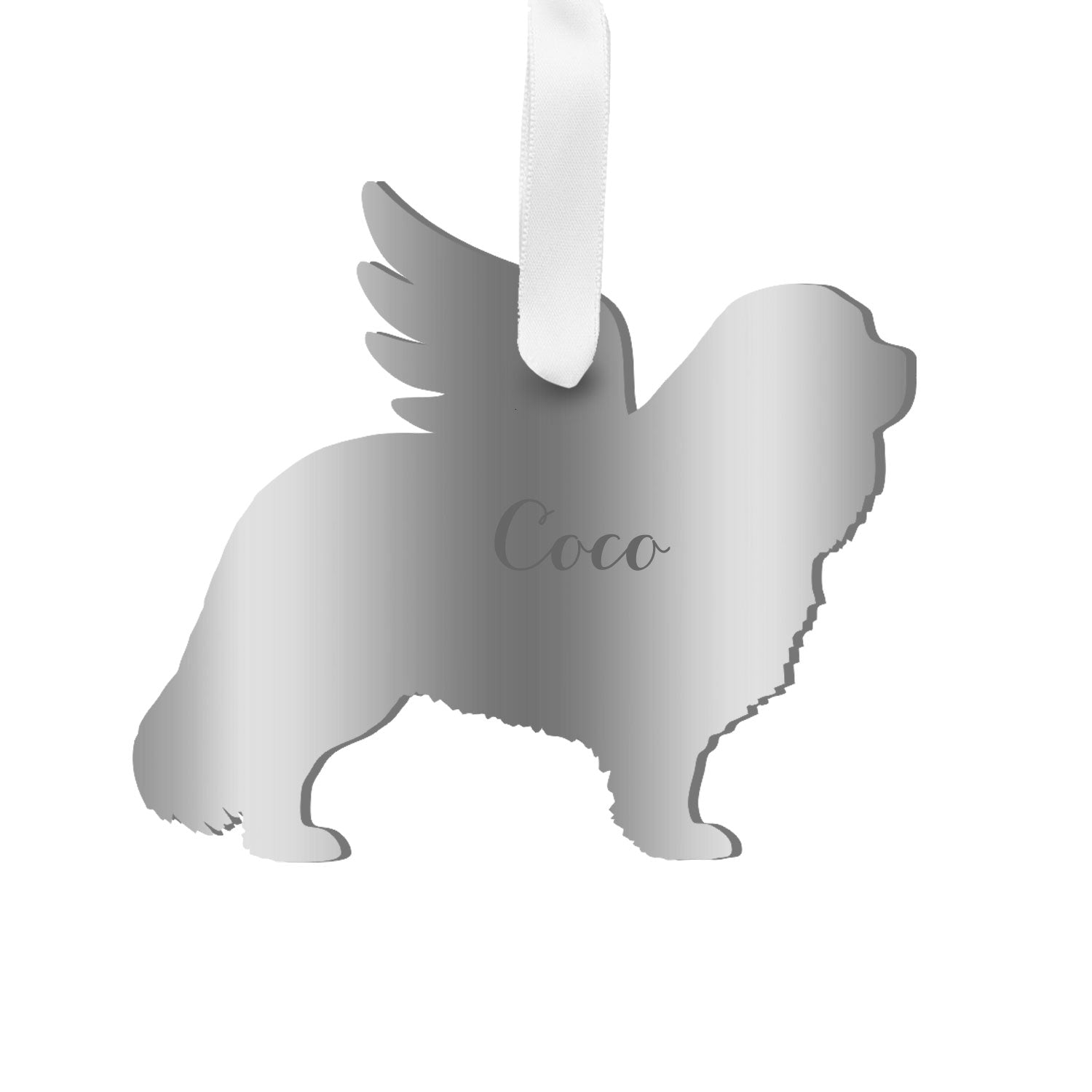 Moon and Lola - Personalized Angel Cavalier King Charles Spaniel Ornament in mirrored  silver