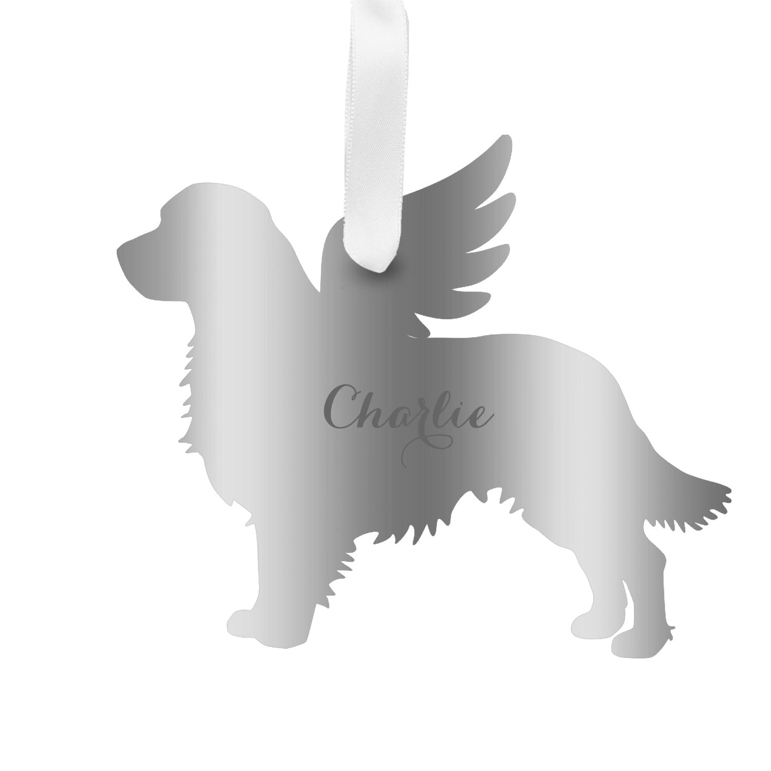 Moon and Lola - Personalized Angel Golden Retriever Ornament with wings in silver
