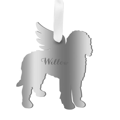 Moon and Lola - Personalized Angel Goldendoodle Ornament with wings in silver
