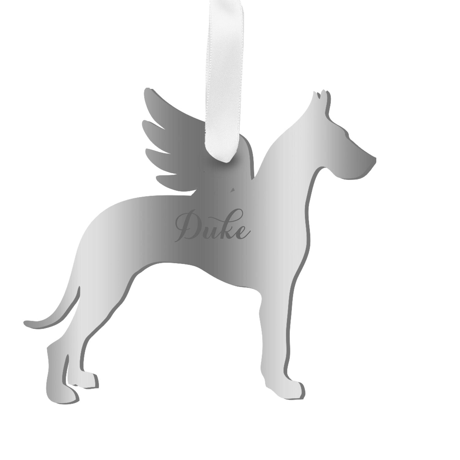 Moon and Lola - Personalized Angel Great Dane Ornament with wings in silver