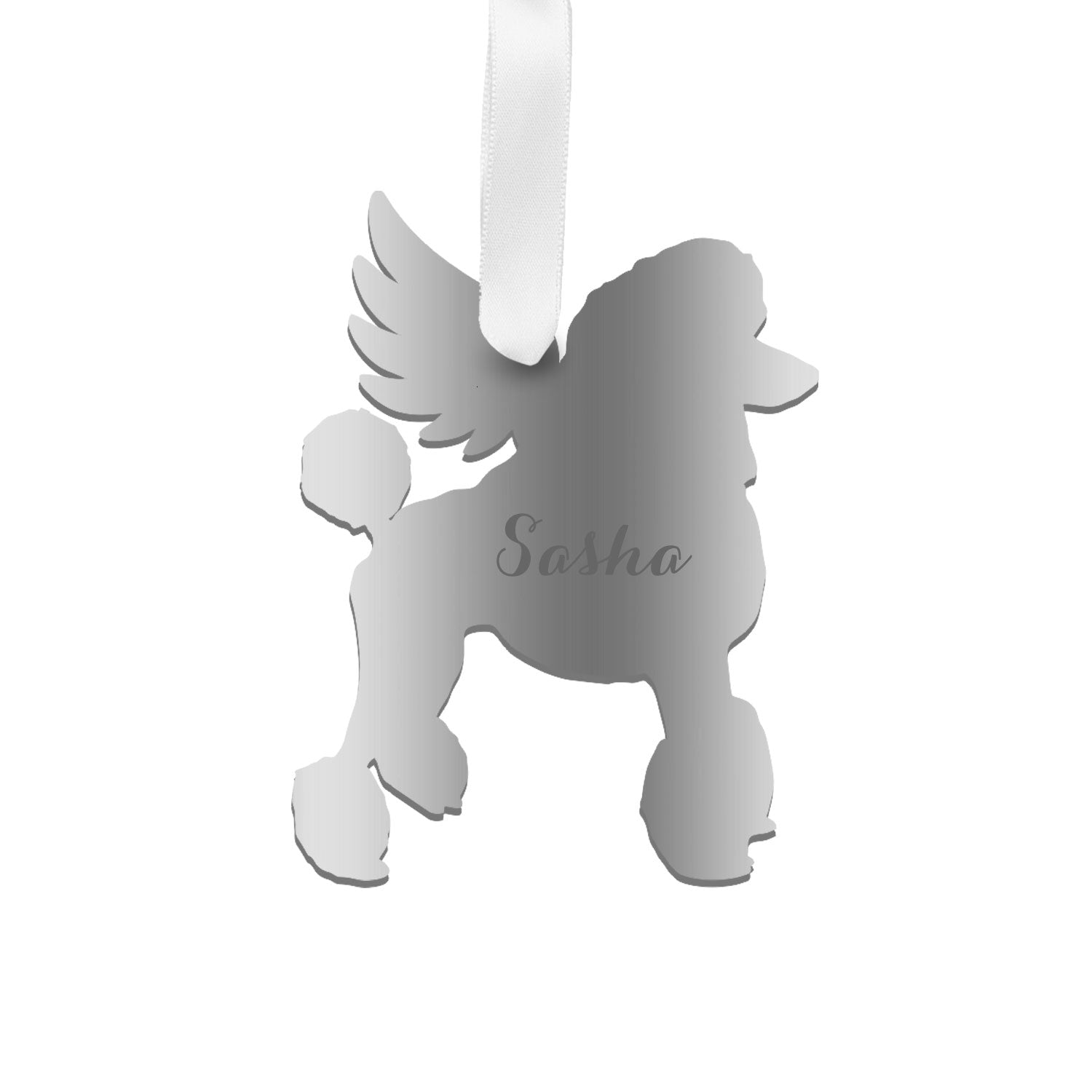 Moon and Lola - Personalized Angel Poodle Ornament with wings in silver