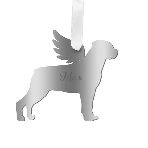 Moon and Lola - Personalized Angel Rottweiler Ornament with wings in silver