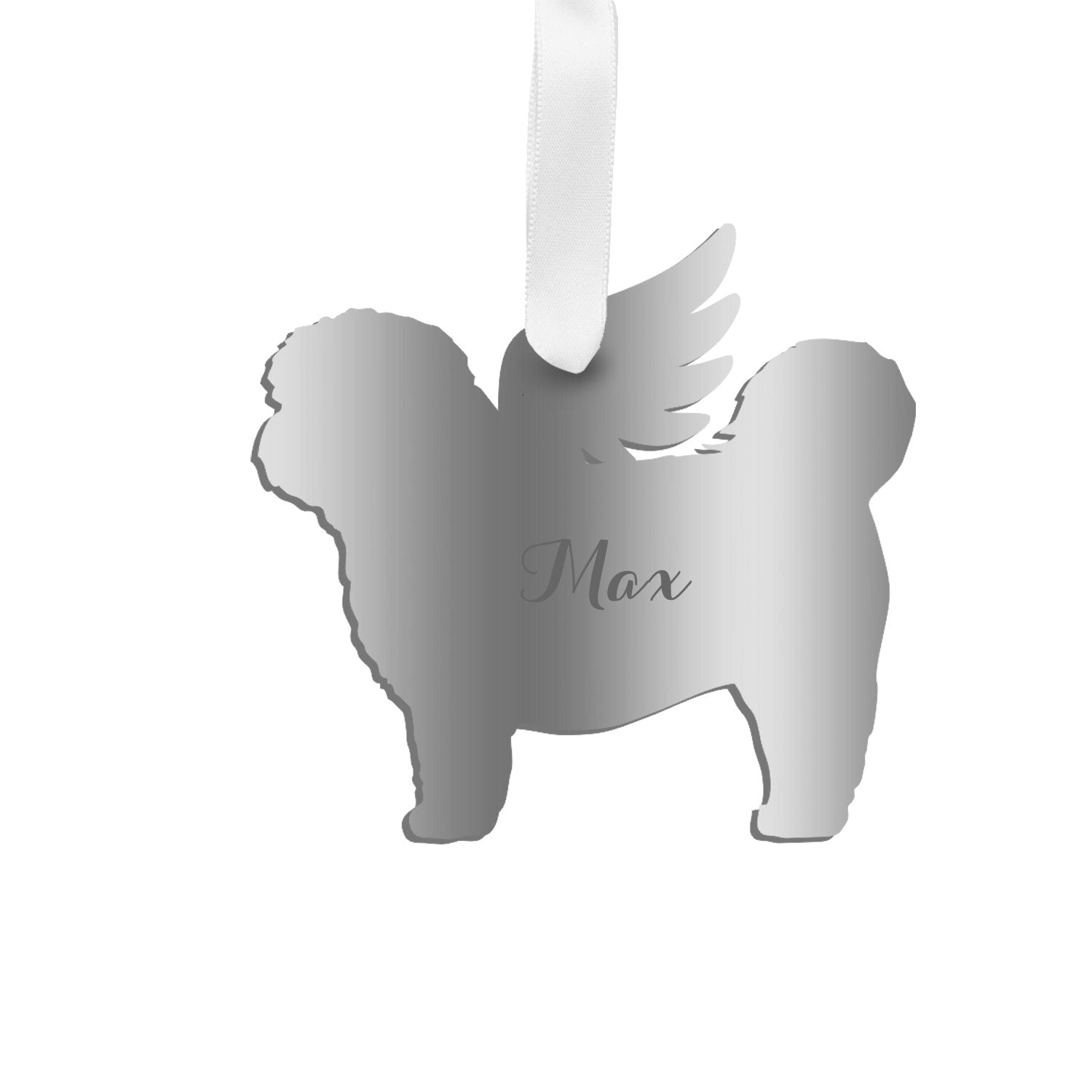 Moon and Lola - Personalized Angel Shih-Tzu Ornament with wings in silver