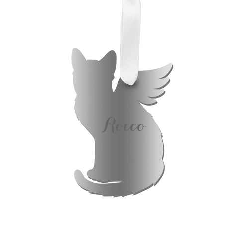 Moon and Lola - Personalized Angel Shorthaired Cat Ornament with wings in  silver