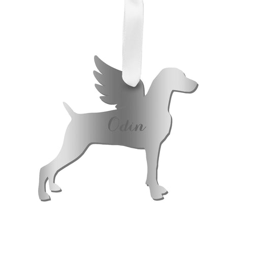 Moon and Lola - Personalized Angel Weimaraner Ornament with wings in silver