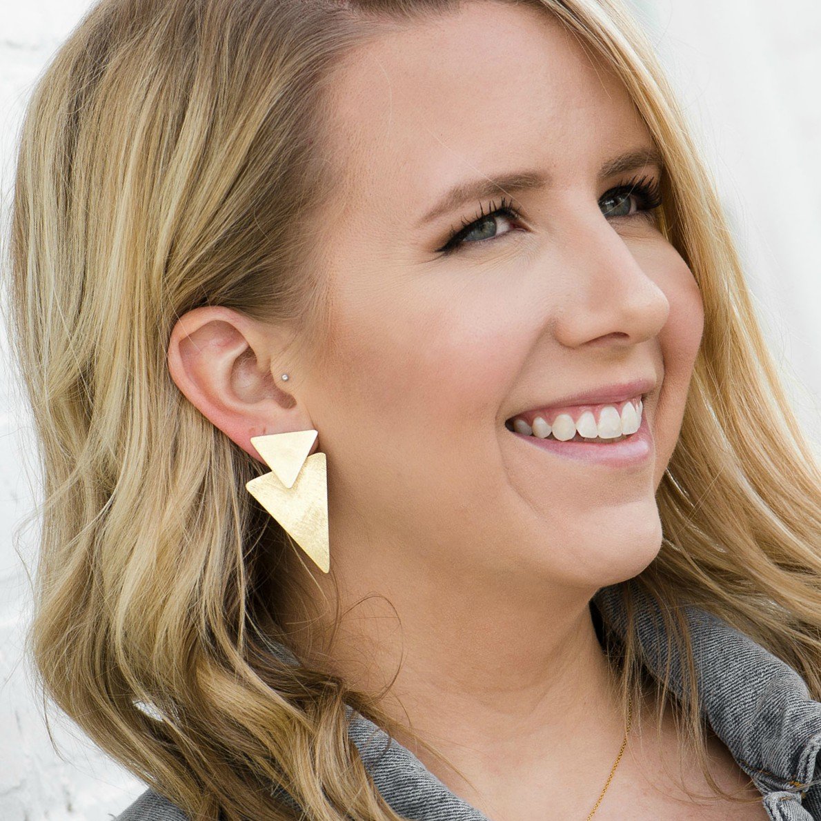 Moon and Lola - Ceylon Earrings brushed gold double triangle post dangles