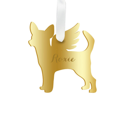 Moon and Lola - Personalized Angel Chihuahua Ornament with wings in mirrored gold