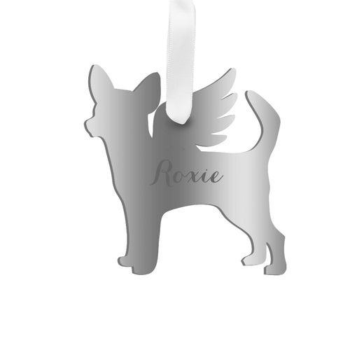 Moon and Lola - Personalized Angel Chihuahua Ornament with wings in mirrored  silver