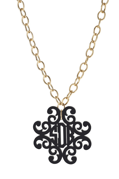 acrylic filigree cross monogram on greenwich chain necklace variety silver gold chain plastic jewelry moon and lola