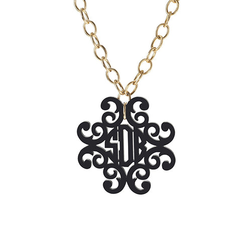 acrylic filigree cross monogram on greenwich chain necklace variety silver gold chain plastic jewelry moon and lola
