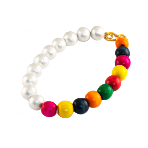 Cotton Pearl and Colored Wooden Beads Necklace