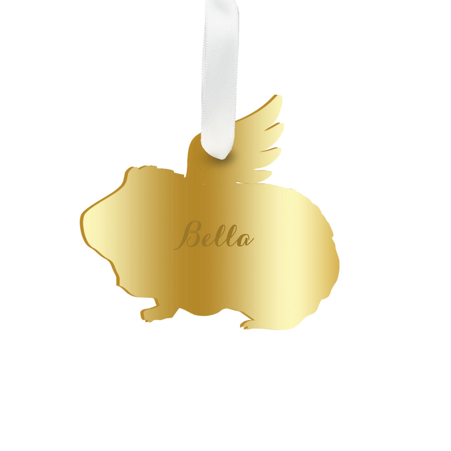 Moon and Lola - Personalized Angel Guinea Pig Ornament with wings in gold