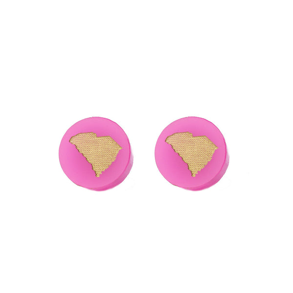 Moon and Lola - Hot Pink Acrylic Round South Carolina State Studs Hot Pink