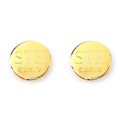Moon and Lola - Engraved Round Cuff Links With Date in gold