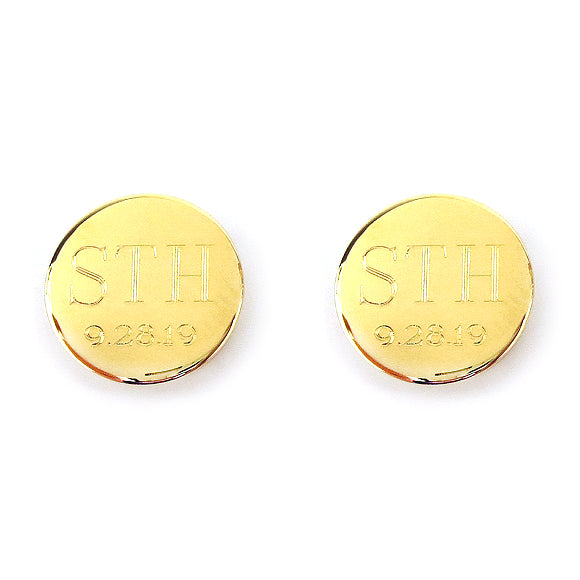 Moon and Lola - Engraved Round Cuff Links With Date in gold