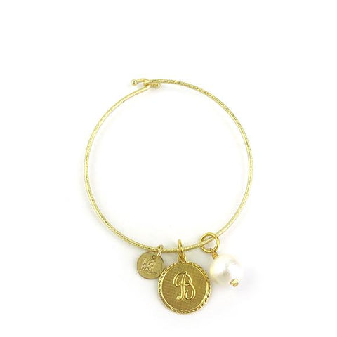 Nora Bangle Gold with Custom Cutout Acorn Charm in Tiger's Eye
