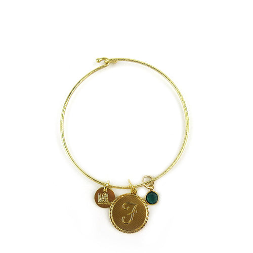 Moon and Lola - Dalton Single Initial and Birthstone Charm Bangle Bracelet