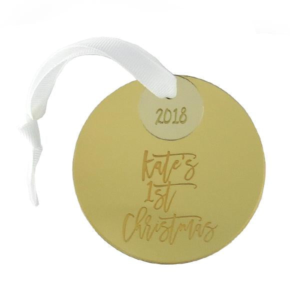 Moon and Lola - Mirrored Gold First Christmas Personalized Ornament