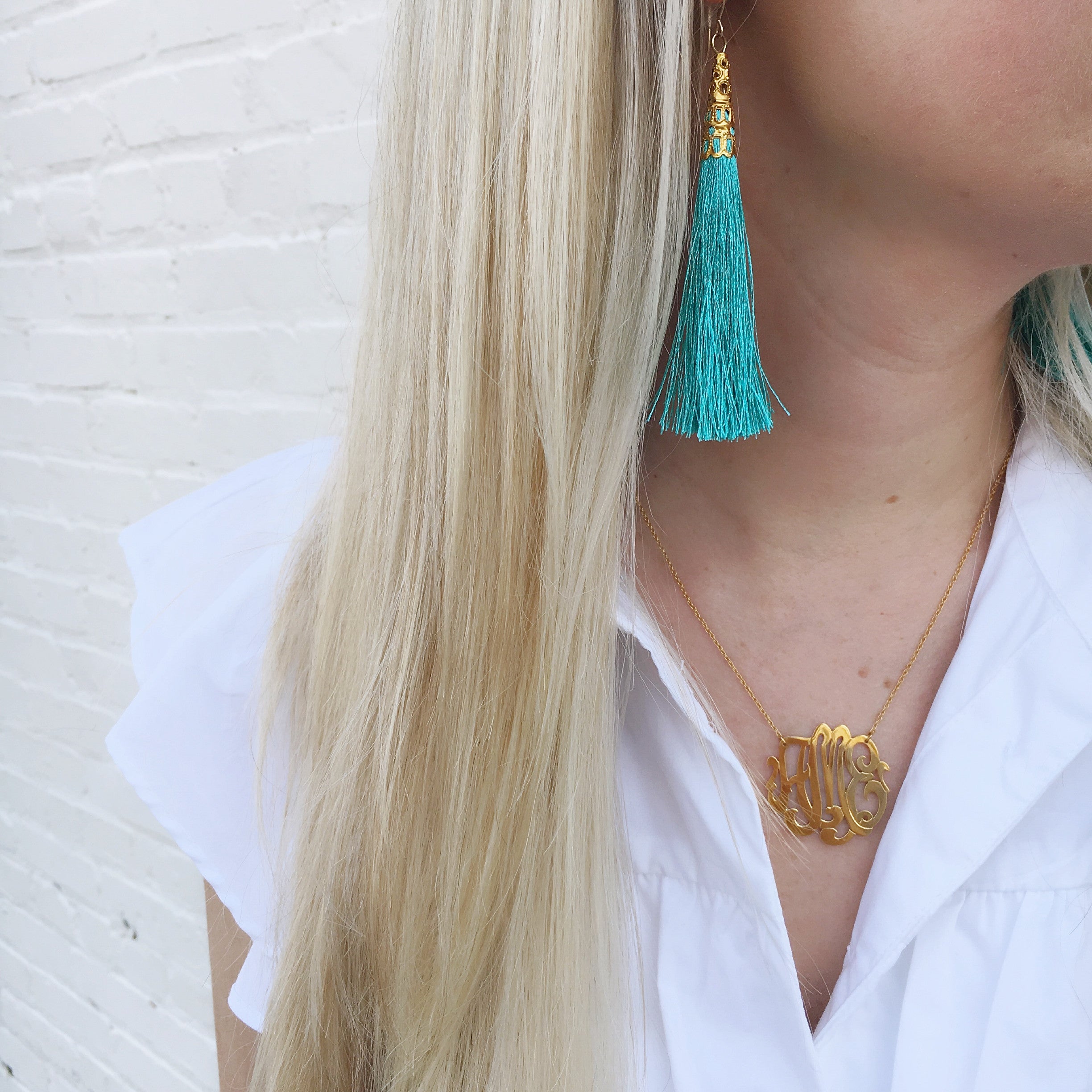 Moon and Lola - Phi Phi Earrings and Cheshire Metal Monogram Necklace