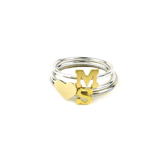 Moon and Lola - Victoria Ring Triple Stack with Single Letters and Heart