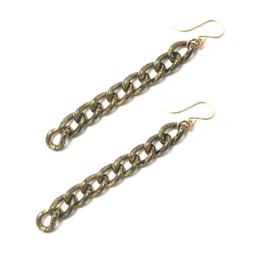 Moon and Lola - Avesta Chain Drop Earrings oxidized gold color