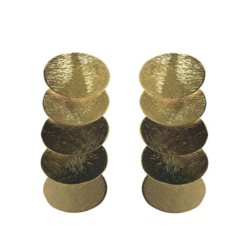 Moon and Lola Bimini Earrings brushed gold cascade of 5 ovals on a post earring