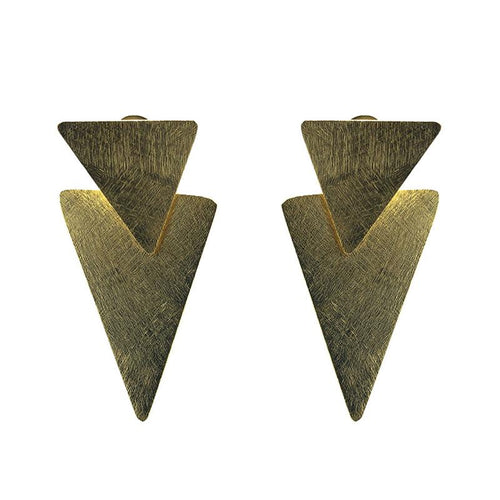 Moon and Lola - Ceylon Earrings brushed gold double triangle post dangles