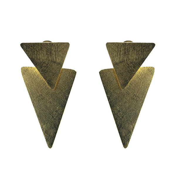 Moon and Lola - Ceylon Earrings brushed gold double triangle post dangles