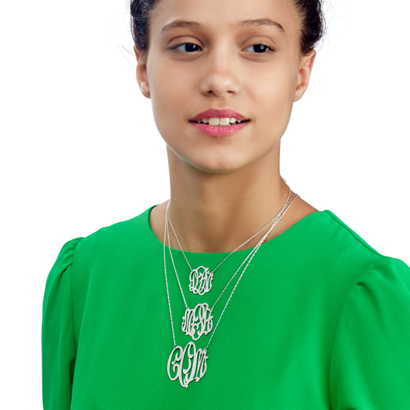 Moon and Lola - Handcut Metal Cheshire Monogram Necklace in Sterling Silver