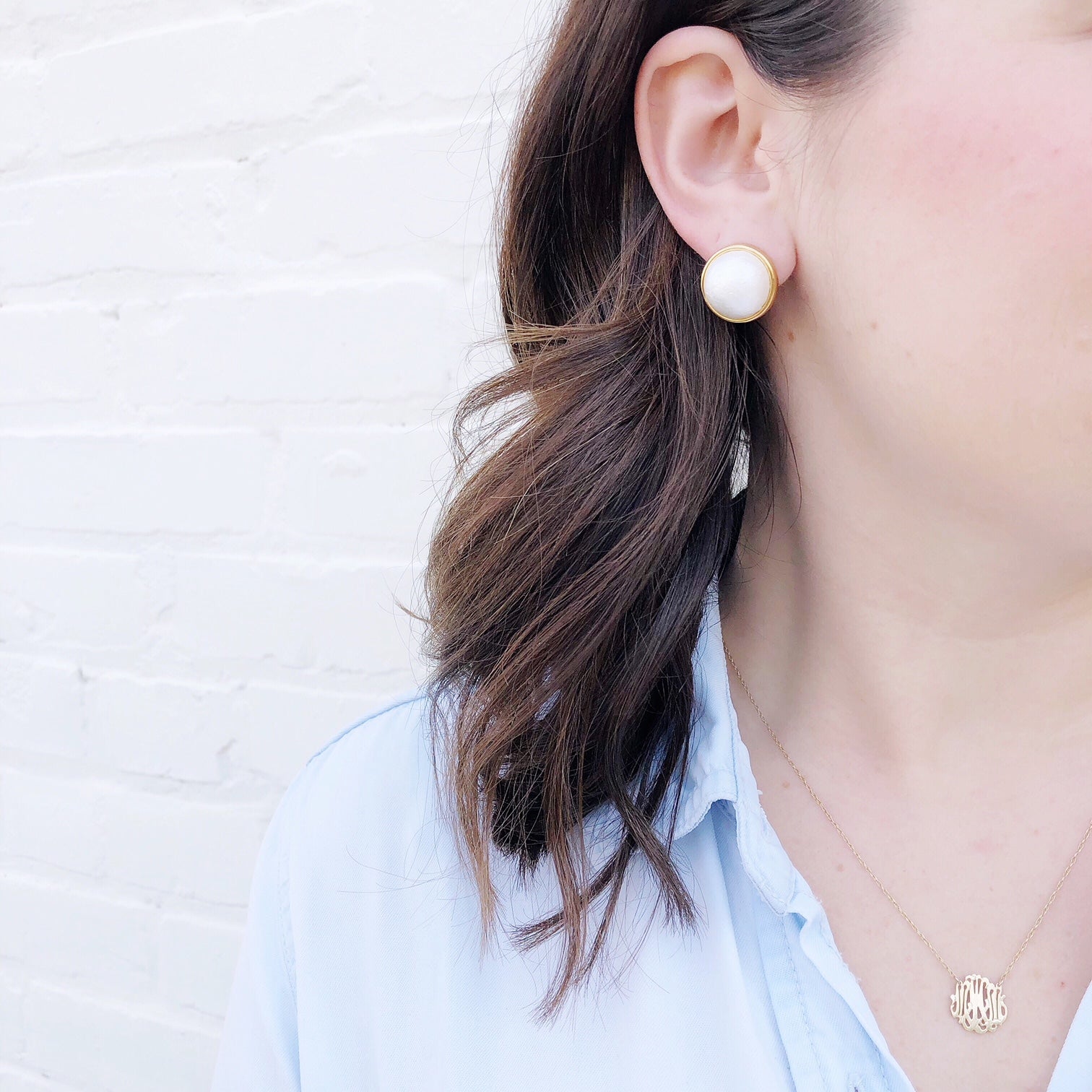 Moon and Lola - Luna Stud Earrings with Cheshire Monogram Necklace