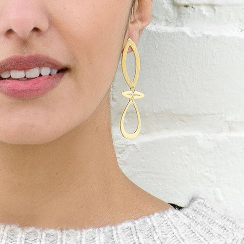 Moon and Lola Mahee Earrings brushed gold geometric dangles