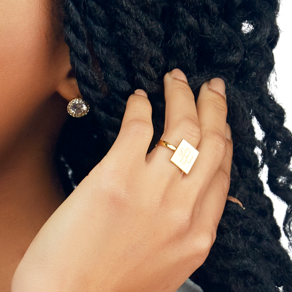Moon and Lola - Square Oxford Monogram Ring