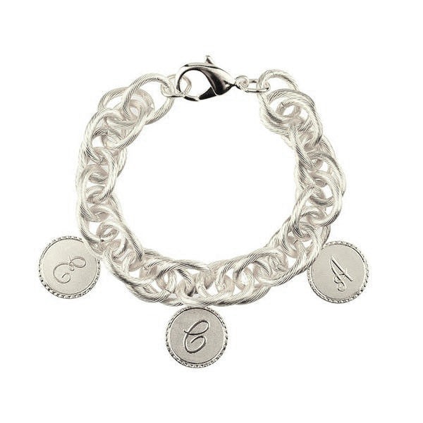 Photo Disc Charm and Paper Clip Link Chain Bracelet in Sterling Silver (3  Charms and Images) - 7.5