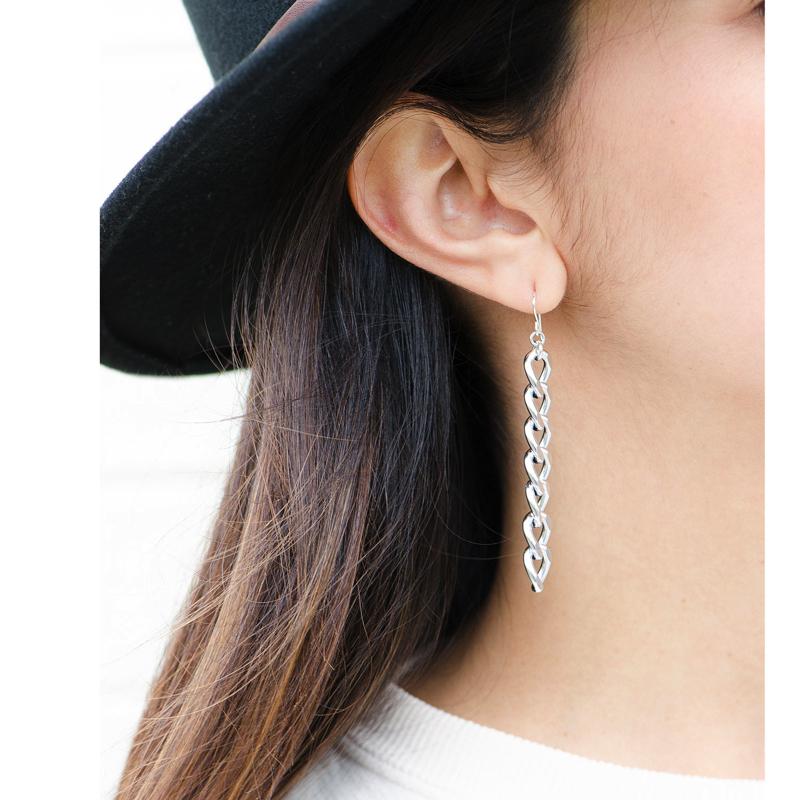 Moon and Lola - Raina Silver Chain Drop Earrings 